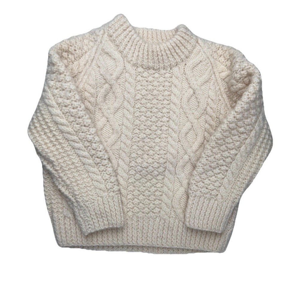 Blarney Woolen Mills Irish Hand Knit Wool Ivory‎ Youth Sweater